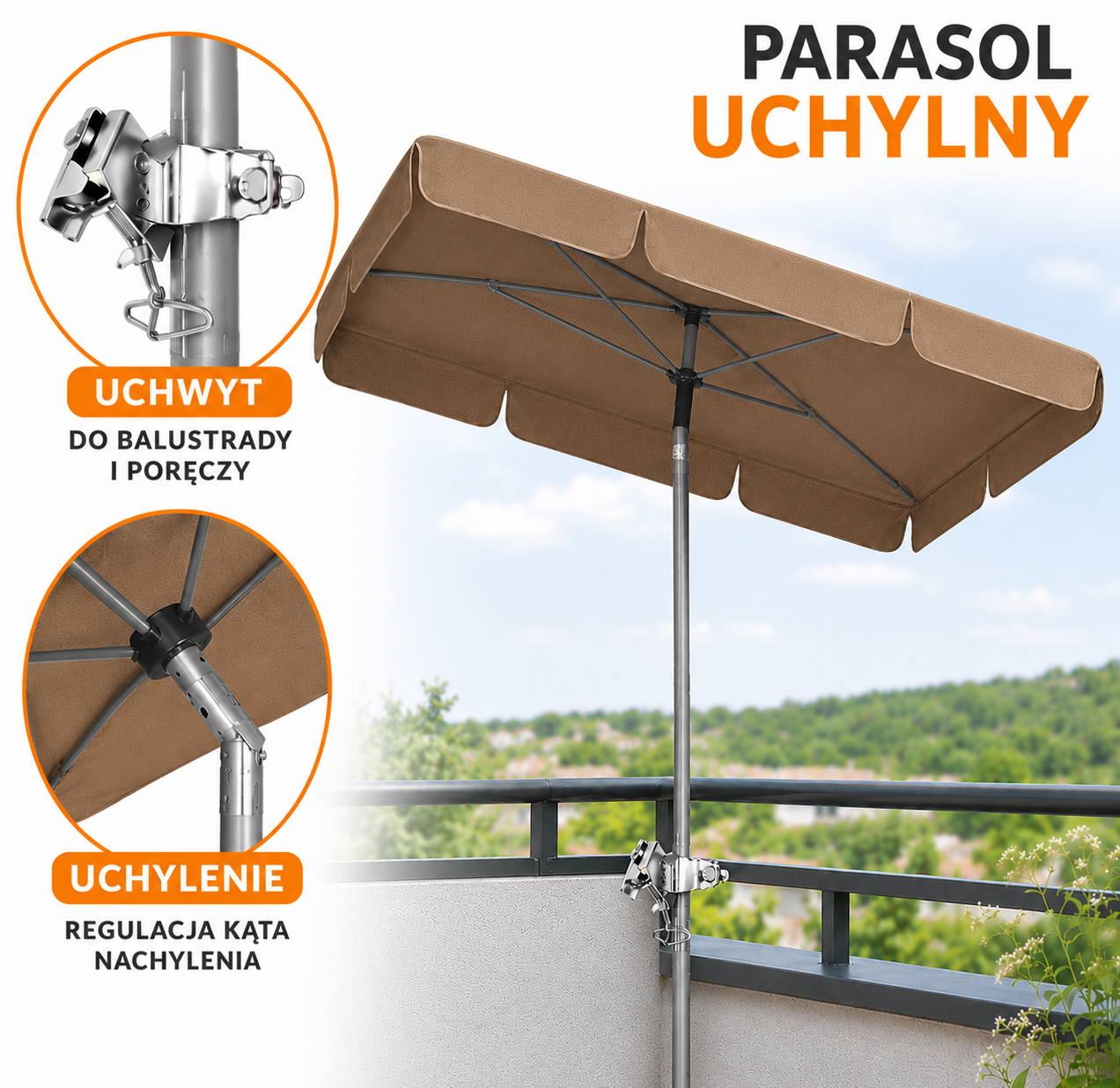 Parasol balkonowy uchylny Bahama 1,8x1,2m